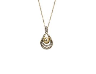 Gold Tone Pearl and Crystal Teardrop Pendant