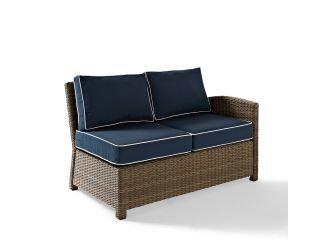 Bradenton Outdoor Wicker Sectional Right Corner Loveseat with Navy Cushions