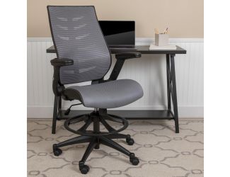 High Back Dark Gray Mesh Ergonomic Drafting Chair with Adjustable Flip-Up Arms