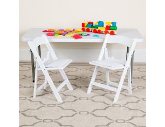 Kids White Resin Folding Chair with White Vinyl Padded Seat