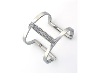 Silver Tone Cut Out Pave Cuff Bracelet