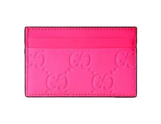 Gucci GG Leather Rubber Effect Neon Pink Card Holder Wallet