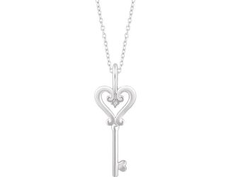 Sterling Silver .006 CT Diamond Key 16-18" Necklace