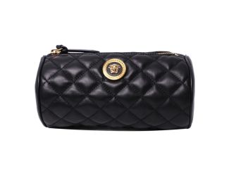 Versace Black Leather Medusa Quilted Cosmetic Bag