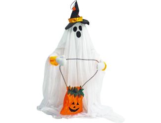 27-in. Animatronic Ghost with Lights and Music, Indoor or Covered Outdoor Halloween Decoration