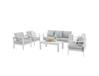 IF Collection - 5-Piece Aluminum Conversation Sectional Sofa Set - White, Gray
