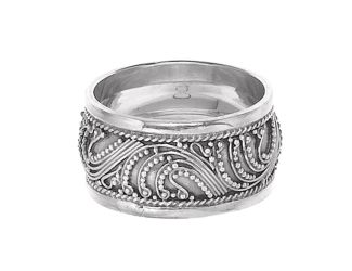 Sterling Silver Oxidized Bead Ring with Rope Edges Size 5
