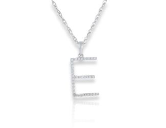 PARIKHS Initial Pendant Alphabet 'E' in CZ with chain in 925 Sterling Silver
