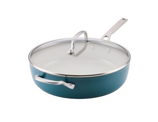 5qt Hard Anodized Ceramic Induction Saute Pan w/ Lid & Handle Porcelain White