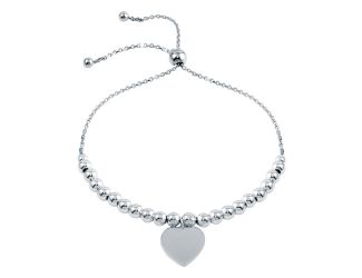 PARIKHS Rhodium Plated Beaded Engravable Heart Lariat Bracelet in 925 Sterling Silver