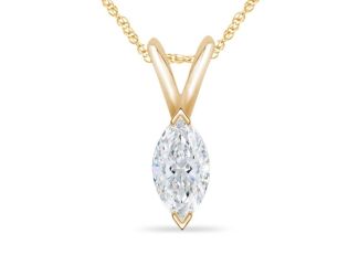 Bright White Pinnacle Marquise Lab Grown Diamond Pendant with chain in 14K Yellow Gold 0.06ct,GH,VVS