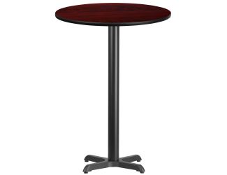 30" Round Mahogany Laminate Table Top with 22" x 22" Bar Height Table Base