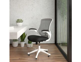 Mid-Back Black Mesh Ergonomic Task Office Chair, White Frame - Flip-Up Arms