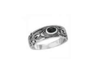 Sterling silver and black onyx Bali style band: Size 7