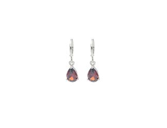 Red CZ Teardrop Hoop Earrings