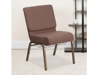 21"W Church Chair in Brown Dot Fabric with Book Rack - Gold Vein Frame