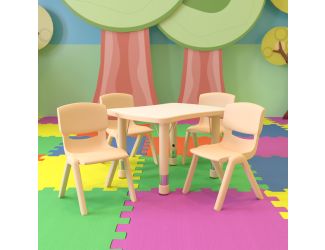 21.875"W x 26.625"L Rectangle Natural Plastic Activity Table Set with 4 Chairs