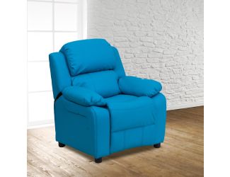 Deluxe Padded Contemporary Turquoise Vinyl Kids Recliner with Storage Arms