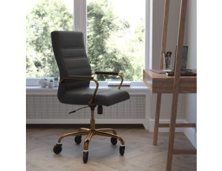 Executive Chair with Gold Frame & Arms on Skate Wheels - Black LeatherSoft