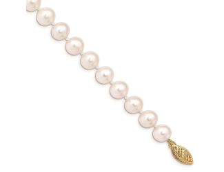 14k 7-8mm White Near Round Freshwater Cultured Pearl Bracelet