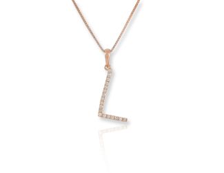 PARIKHS Initial Pendant Alphabet 'L' in CZ with chain in 925 Sterling Silver with Rose Plating