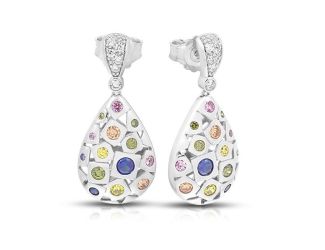 Belle Etoile Round Multi color Cubic Zirconia studded Byzantine Earrings - 925 SS.