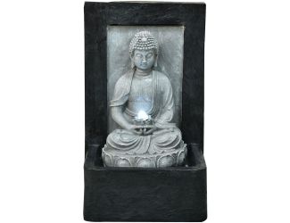 24-In. Sitting Lotus Buddha Wall Statue Water Fountain with LED Lights for Indoor Home Use or Outdoo
