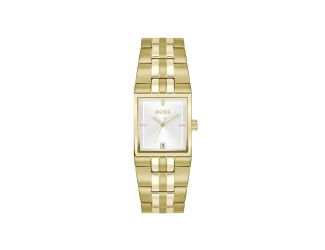 Boss Strivo Gents. Yellow Gold PVD Rectangle Case and Bracelet. Silver White dial