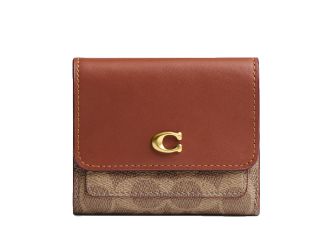 Coated Canvas Signature Mila Flap Wallet - Tan Caramel/Brass