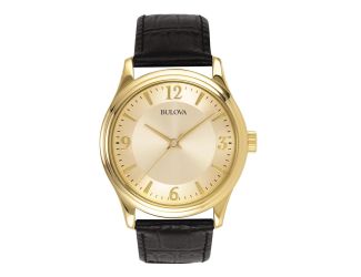 Men's Black Leather Strap with Gold Dial Watch