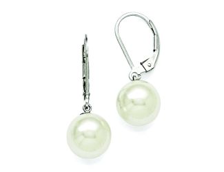 Sterling Silver Majestik 10-11mm Round White Shell Bead Lever back Earring