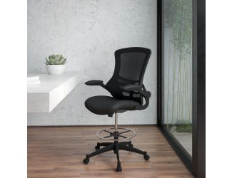 Mid-Back Black Mesh Ergonomic Chair with Adjustable Foot Ring and Flip-Up Arms
