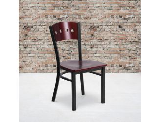 Black 4 Square Back Metal Restaurant Chair - Mahogany Wood Back & Seat