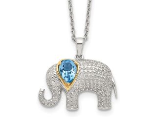 Sterling Silver w/14k Blue Topaz Diamond Elephant 18" Necklace