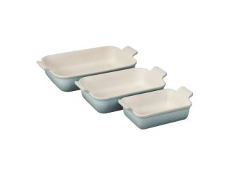 3pc Heritage Stoneware Rectangular Baking Dish Set Sea Salt