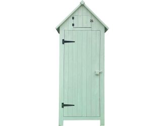 Outdoor Wooden Storage Shed with Pitched Roof, 3 Shelves and Locking Latch in Green 2.5 Ft. W x 1.7