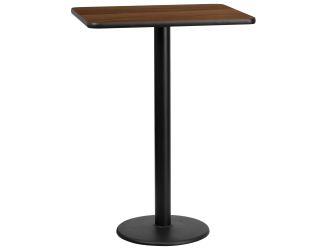 24x30 Rectangular Walnut Laminate Table Top & 18" Round Bar Height Table Base