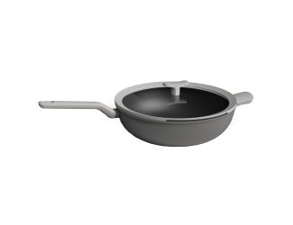 12.5 - Inch Leo Non-Stick Pan Cov Wok 6.2 Quart - (Grey)