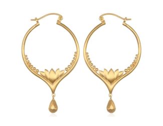 Satya Gold Lotus Drop Hoop Earrings