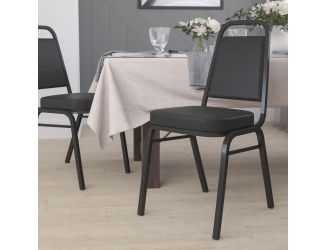 Trapezoidal Back Stacking Banquet Chair in Black Vinyl with 2.5" Thick Seat
