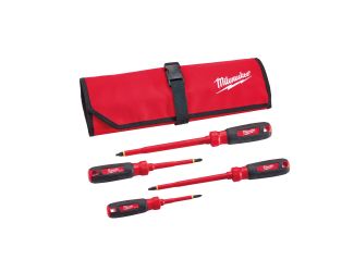 4pc 1000V Insulated Screwdriver Set w/ Roll Punch