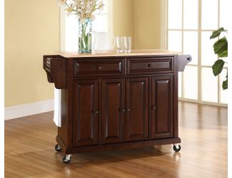 Natural Wood Top Kitchen Cart/Island in Vintage Mahogany Finish
