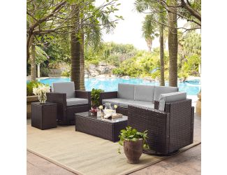 Palm Harbor 5-Piece Outdoor Wicker Sofa Conversation Set With Grey Cushions