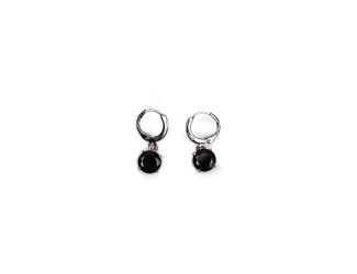 Round Cut Crystal Solitaire Earrings in Black Onyx