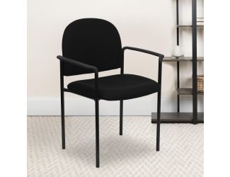 Comfort Black Fabric Stackable Steel Side Reception Chair w/ Arms - Guest Chair