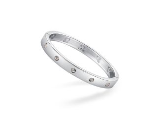 Bangle Hing Bracelet with Clear Stones- Silver Tone