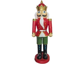 5-Ft. Nutcracker King, Resin Statue w/ LED Lights, Indoor or Covered Outdoor Christmas Decor, Red