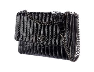 Chanel White Vertical Stitch Black Flap Bag
