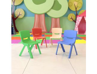 4 Pack Plastic Stackable Pre-K/School Chairs with 10.5"H Seat, Assorted Colors