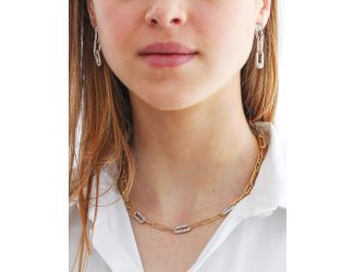 Diamante Three Station Pav Necklace - Gold - Adjustable 16"-18"